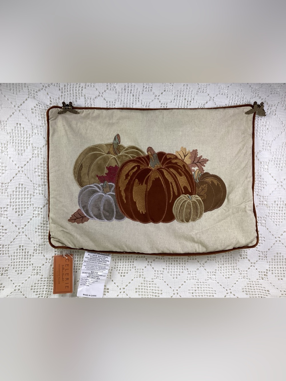 Embroidered Pumpkin Decorative Pillow Cover - Autumn Colors